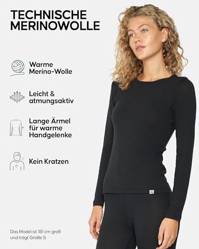 Merino-Unterwäsche Damen von Danish Endurance – Langarmshirt M Schwarz