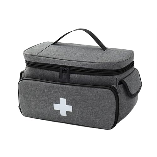 Borsa di pronto soccorso portatile, 28 x 19 x 16 cm, vuota con scomparti multipli, grande capacità, borsa per medicinali da viaggio, borsa impermeabile per scuola, viaggi, campeggio (grigio)