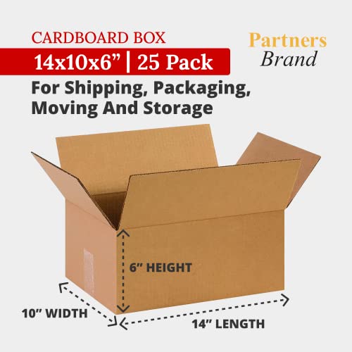 Partners Brand 14X10X6 Corrugated Cardboard Boxes, 14"L X 10"W X 6"H, Pack Of 25 | Shipping, Packaging, Moving, Storage Box For Business, Strong Wholesale Bulk Boxes 14X10X6 14106 #TOP1