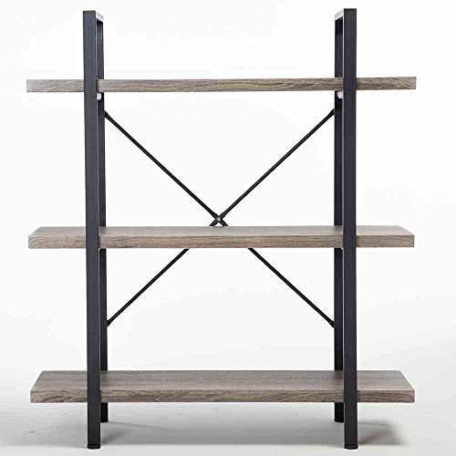 Hsh 3-Shelf Bookcase, Rustic Gray 3 Tier Bookshelf, Vintage Industrial Wooden And Metal Display And Storage Bookshelves Tower For Home Office Livingroom Bedroom Light Grey Oak #TOP2