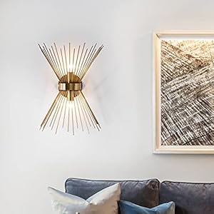 Viluxy mid century wall sconces antique brass brush paint finish bedside wall sconce lighting fixture with starburst shade for bedroom hallway entryway passway bathroom vanity 2 pack  urban country home decor