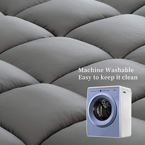 Coonp Mattress Topper, Extra Thick Mattress Pad Cover, Cooling Pillowtop With 8-21 Inch Deep Pocket 3D Snow Down Alternative Fill(Olympic Queen, Grey) #TOP5