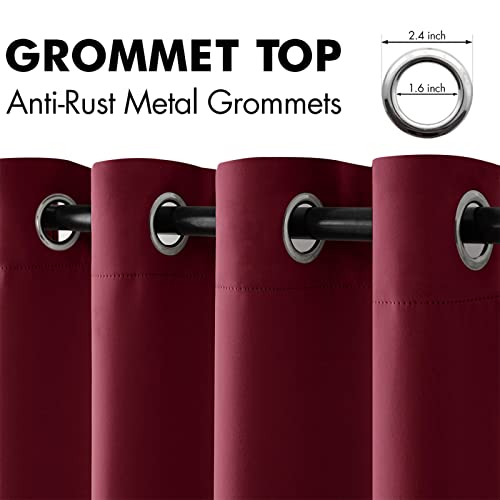 MIULEE Christmas Blackout Curtains 2 Panels, Room Darkening Thermal Insulated Drapes Solid Window Treatment Set Grommet Top Light Blocking Curtain for Living Room/Bedroom 52x84 inch,Wine Red