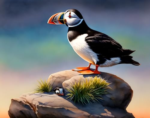 Poster puffins avec poisson SERENDIPITP grand format toile déco nature