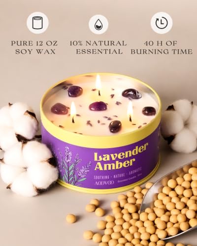 Image of AOOVOO Lavender Amber Candles for Relaxation - 2 Pack Scented Candle