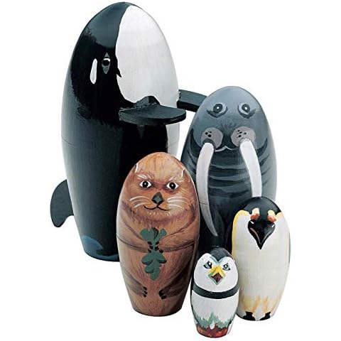 AchidistviQ 5Pcs/Set Wooden Russian Nesting Dolls for Kids Children Gifts Whale Penguin Animal Matryoshka Stacking Toys for Home Decoration Ornaments-1# Cover