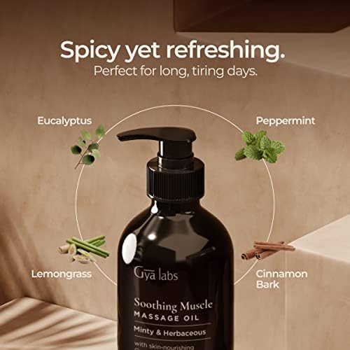 Gya Labs Soothing Sensual Massage Oil for Sore Muscles - Massage Oils Crafted with Eucalyptus, Peppermint, Cinnamon Bark, Lemongrass, Jojoba & Argan Oils - Massage Oil for Massage Therapy (200 ml)