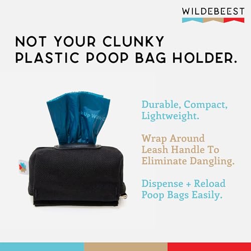 Image of Dog Poop Bag Holder for Leashes, Cat Waste Bag Dispenser, 1000D Nylon, Attach to Cat Leash, Poop Bag Dispenser, Fits Standard Dog Poop Bags - Wildebeest (Black)