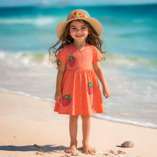 HILEELANG Girls Short Sleeve Dress Spring Summer Cotton Casual Printed Jersey Shirt Dresses2