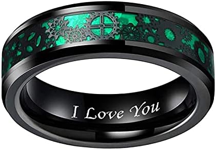 Miniatura 2 de CROWNAL Anillo de boda de carburo de tungsteno con diseño de dragón celta negro de fibra de carbono verde de 0.236 in y 0.315 in, grabado "I Love
