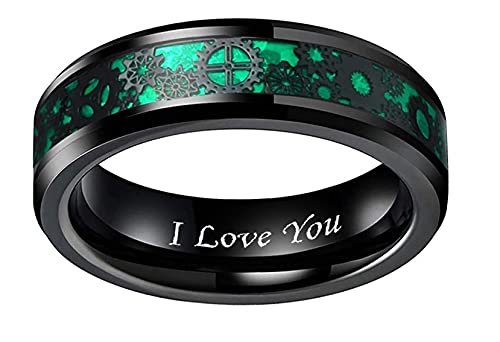 CROWNAL 6mm 8mm Green Carbon Fiber Black Celtic Dragon Tungsten Carbide Wedding Band Ring Engraved I Love You Size 4 To 162
