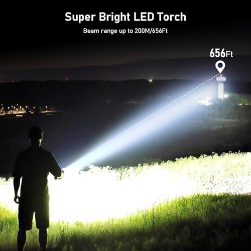 Blukar LED Taschenlampe Aufladbar, 2 Stück 2000L Extrem Helle Zoombar Torch – Bild 2