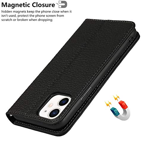 Étui portefeuille iPhone 11 cuir véritable noir anti-RFID iCoverCase