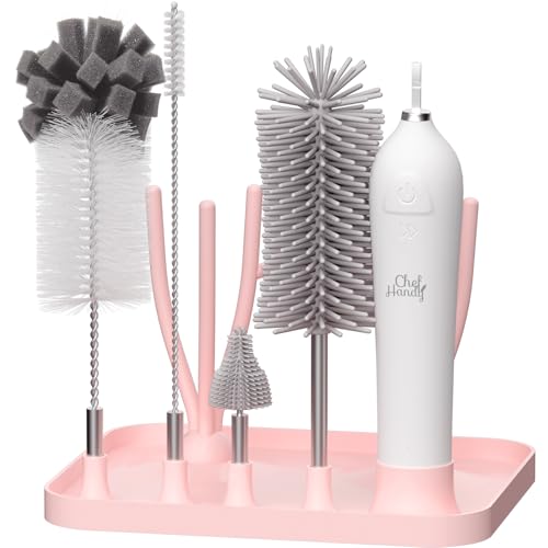 Image of Electric Bottle Brush Set - 7-in-1 Baby Bottle Cleaner Kit with Silicone, Nipple & Straw Brushes, Drying Rack, 3 Adjustable Speeds, USB Rechargeable