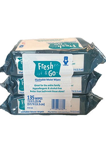 Fresh & Go Flushable Moist Wipes, 135 Wipes, Hypoallergenic & Alcohol-Free