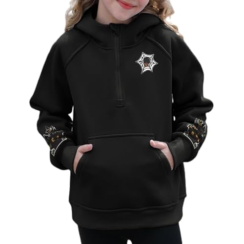 Seanrui Girls Hoodies Fall Clothes Half Zip Up Fleece Pullover Outfits Long Sleeve Sweatshirt with Thumb Hole Black 11-12 Years