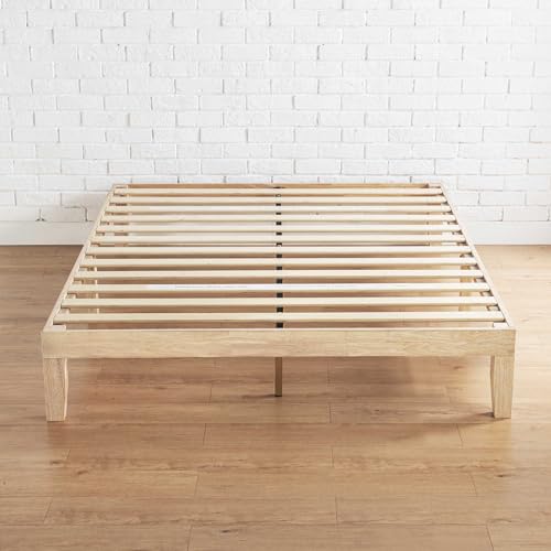 Mellow Naturalista Classic 12 Inch Solid Wood Platform Bed with Wooden Slats, Queen, White Wash