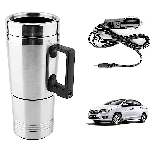 Image of Oshotto 12V Stainless Steel Car Heating Kettle /Mug, Travel Friendly electric Tea /Coffee maker Compatible with Honda City Old ZX (300ml) - Silver