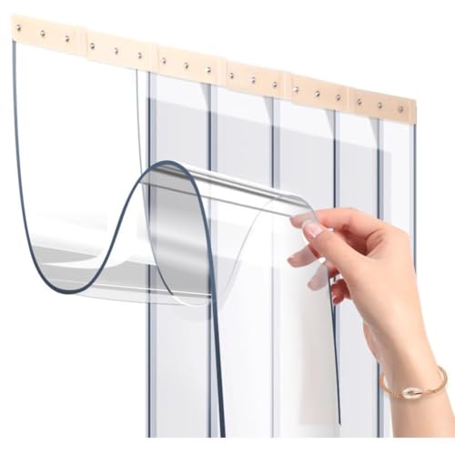 Kit de Cortina de Puerta de Tiras de Vinilo Transparente Impermeable para congeladores, almacenes, Puertas de Garaje, Material de PVC Liso, 6 Piezas de 0,9 x 2,4 m Cada una, fácil instalació