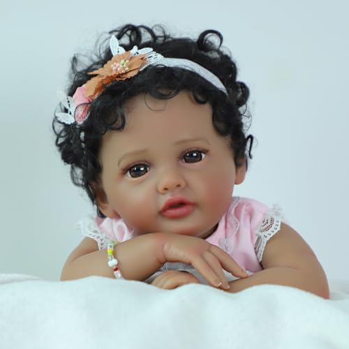 Muñeca Reborn Realista Negra Bebé de 20 pulgadas miniatura 5