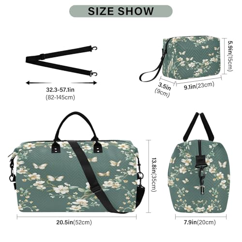 Travel Duffel Bag Large Weekender Overnight Bags for Women Men, Heart-shaped Floral Gym Bag with Toiletry Bag3