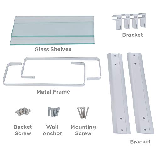 Comfecto 2 Tier Bathroom Glass Shelves, Wall Mounted Tempered Glass Shelf Organizer Storage Holder With 14 Inch Rectangular Glass 8Mm Thick, And Aluminum Rail For Shower Lavatory, Hardware Included #TOP3