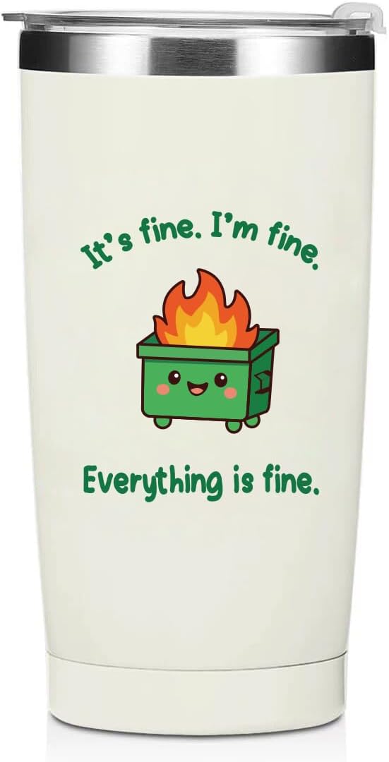 Coworker Gifts for Women, Men - Funny Best Friend Present for Work Bestie, Boss, Friends - Gift for Boss, Employer, Bestfriend Gag Gift from Colleague, Friends - 20 Oz Tumbler, Everything Is Fine Mug