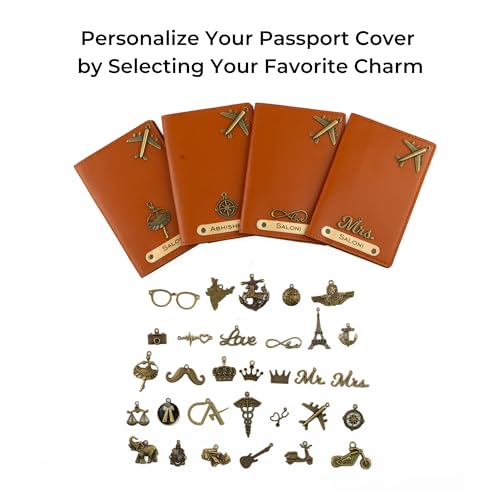 Image of AICA Personalised Name & Charm Leather Passport Cover (TanBrown) | Customised Gifts for Men Women