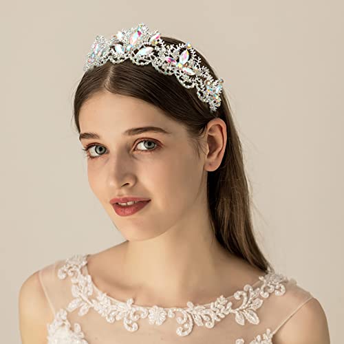Exacoo Silver Tiaras for Women Crystal Crowns for Girls Aurora Borealis Wedding Bridal Princess Prom Party Queen Hair Accessories for Birthday Halloween Bride Bridesmaids Photography Quinceanera