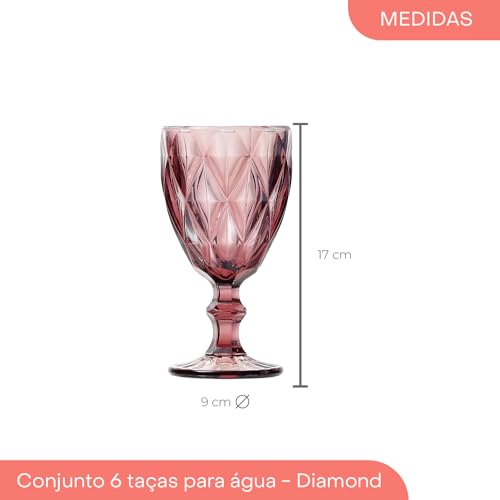 Lyor Diamond Conjunto 6 Taças para Água de Vidro, Roxo (Lilás), 325 ml