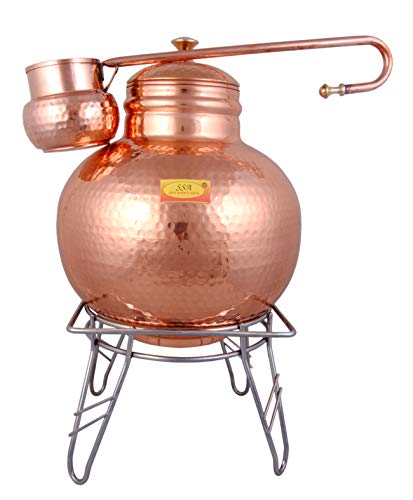 Shiv Shakti Arts® 8 Liter - Heavy Gauge | Copper Water Dispanser/Copper Matka/Container pot with Loti & Stand - (Premium Hammer)