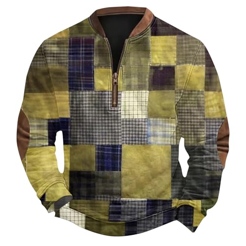 Pull à col zippé pour homme à carreaux chic avec patchs aux coudes - 4