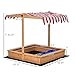 Generic Kids Sandbox for Girls and Boys, Bench Seats Wooden Sand Pit, Large Sandpit for Kids Outdoor with Adjustable Canopy Backyard Play, Ages 3-7 (Brown)