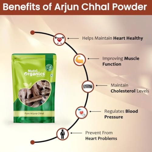 NutriOrganics Arjun Ki Chaal - 400 Gm Dried- Arjuna Tree Bark - Raw | Lowers Bad Cholesterol