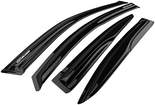 Window Visor Rain Guard Shade Compatible with 2012-2015 Civic Sedan 4Door, Side Window Vent Deflector, Dark Smoke Tinted, JDM Mug Tape On Style, Silver Mug Sticker