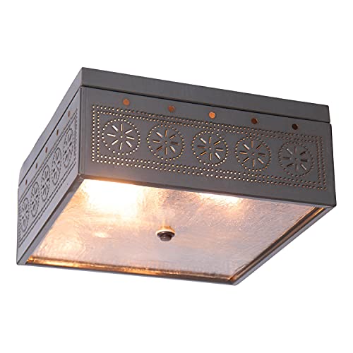 Irvins Tinware 431CCT 2 Light Flush Mount Square Ceiling Light with Chisel in Country Tin Primitive Country Tin Lighting