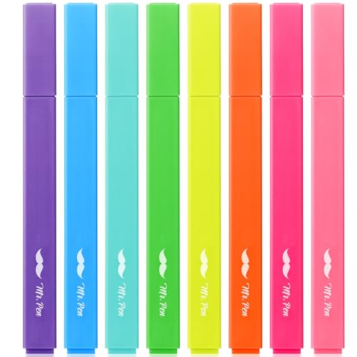 Mr. Pen - Evidenziatori estetici, 8 pezzi, punta a scalpello, colori vivaci, simpatici evidenziatori colori assortiti, forniture per il rientro a scuola