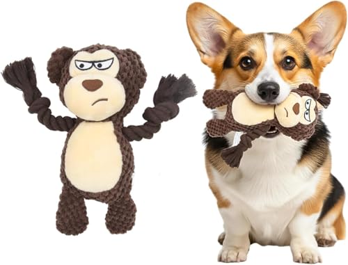 Juguete para perros mono marrón con cuerda y chirriador