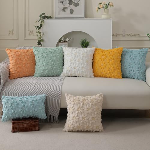 Image of DFXSZ Spring Summer Pillow Covers 16x16 inch Set of 2 Beige Sunflower | Farmhouse Decor Soft Plush Faux Fur Jacquard Throw Pillow Covers|For Spring Holiday Sofa Home Decor