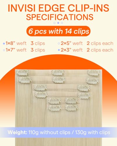 Image of Full Shine Seamless Clip in Hair Extensions, Blonde, 18 Inch 130g 6Pcs