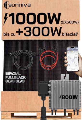 SUNNIVA® 1000W Balkonkraftwerk mit 800W Wechselrichter DEYE, BIFAZIAL FULLBLACK komplett...