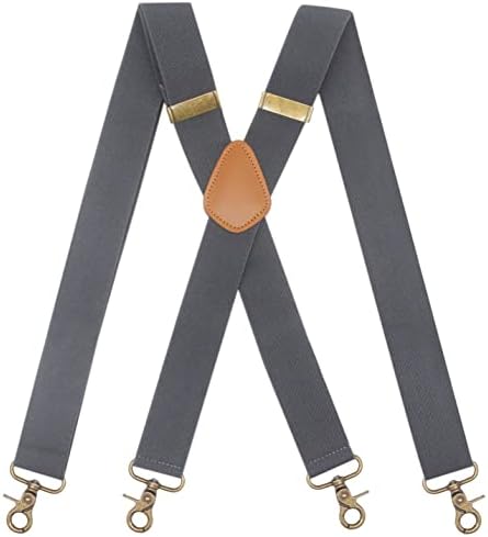 Mens Suspender 4 Swivel Hooks Adjustable Braces Elastic Comfortable X Style Strap (Dark Grey)
