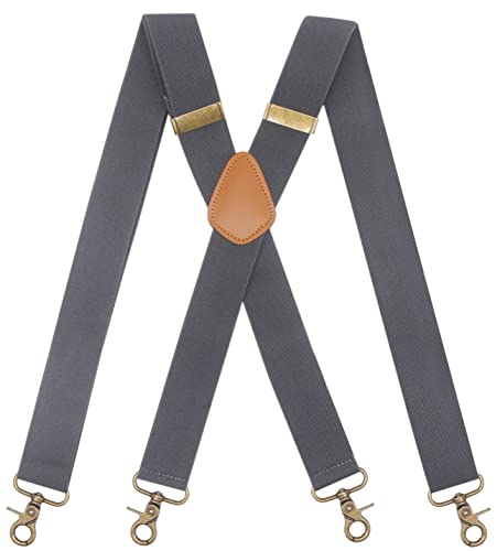 Mens Suspender 4 Swivel Hooks Adjustable Braces Elastic Comfortable X Style Strap (Dark Grey) #TOP3
