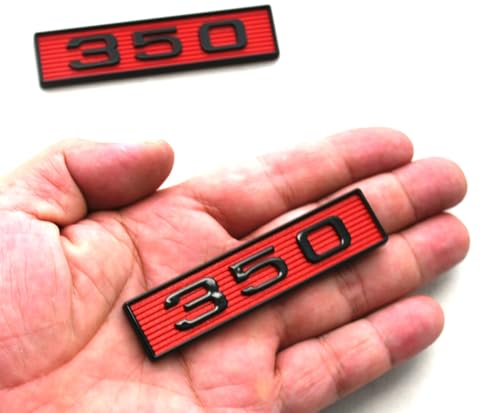 Image of 2Pcs 350 Emblems 350ci 5.7L Block Engine Hood Scoop Badge 3D Decals Stickers Cars Trucks (Black Red)