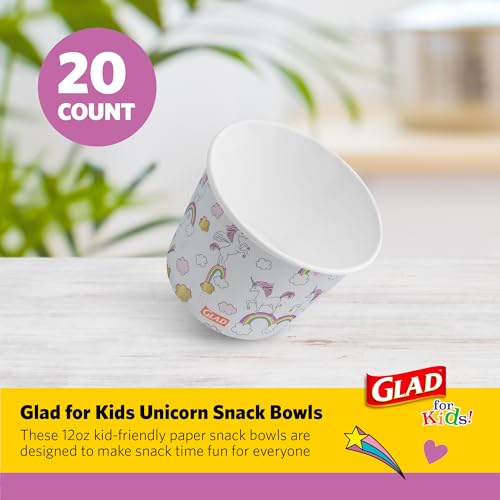 Image of Glad for Kids Unicorns Disposable Paper Snack Bowls, 12 Oz, 20 Count