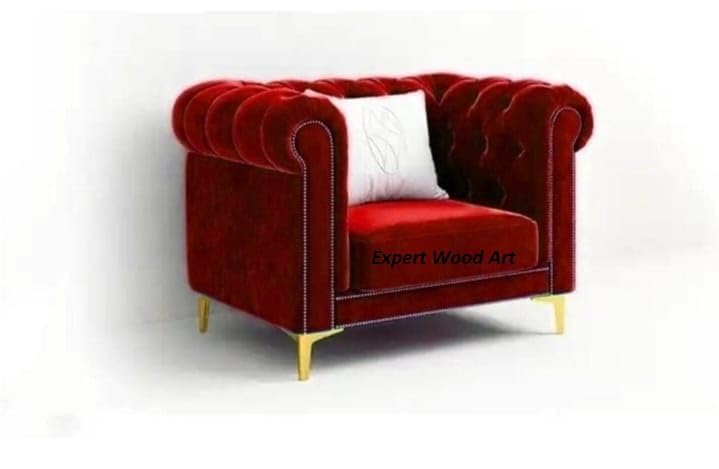 Image of Classic 3+1= 4 Seater with Footrest Seater Sofa Set Luxury Chesterfield Modern Fahionalable Sleeper Sofa for Living Room, Dining Room, (Maroon)
