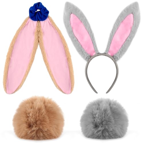 Matiniy 4Pcs Halloween Bunny Rabbit Costume Set Plush Bunny Hair Band Tail for Women Cosplay (Style2)