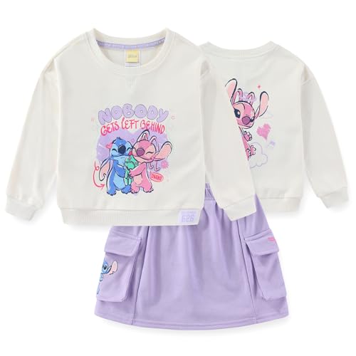 Disney Lilo & Stitch Angel Minnie Mouse Girls French Terry Sweatshirt and Skort Skirt 2 Piece Set for Toddler and Big Kids