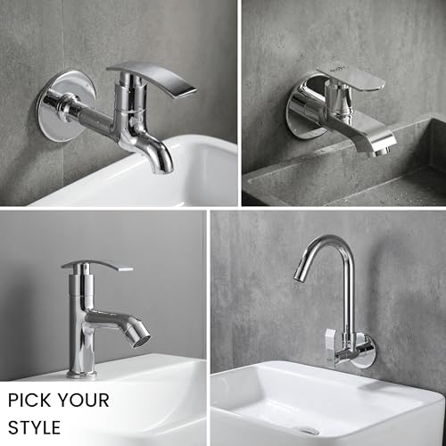 Image of GLOXY Premium Deck Mount Pillar Tap for Bathroom Combo Pack 2 - Chrome Finished Nano Lever Kitchen Eash Basin Tap for Bathroom, Wash Basin, Gardens & Kitchen Sinks - 10 Years Warranty