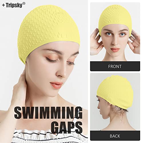 Tripsky Silicone Swim Cap,Comfortable Bathing Cap Ideal For Curly Short Medium Long Hair, Swimming Cap For Women And Men, Shower Caps Keep Hairstyle Unchanged (Light Yellow) #TOP5